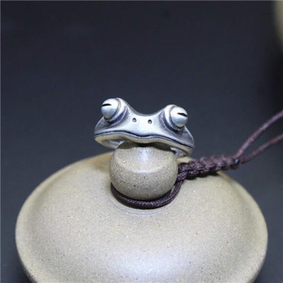Frog Ring Silver Women Adjustable Cute Animal Jewelry Fashion - Picture 2 of 7